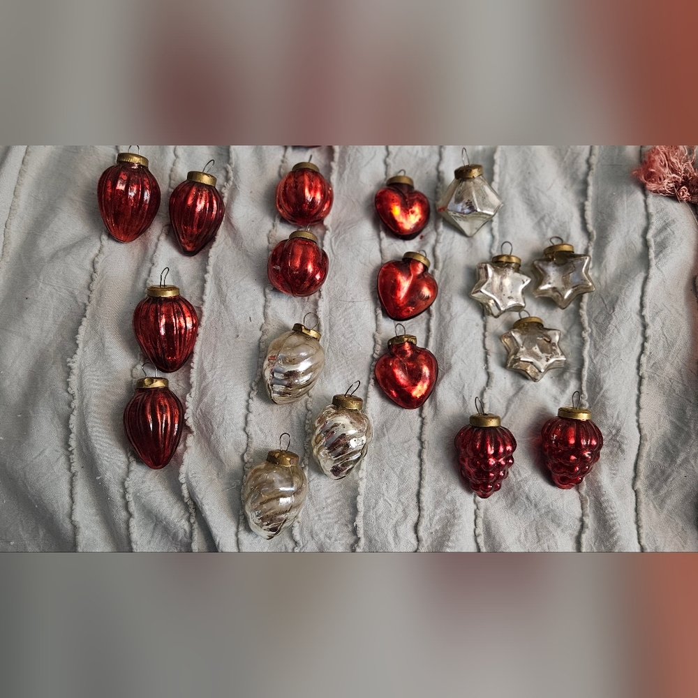 Elegant Red and Silver Holiday Ornaments Set Mercury Glass Ornaments 18 Count
